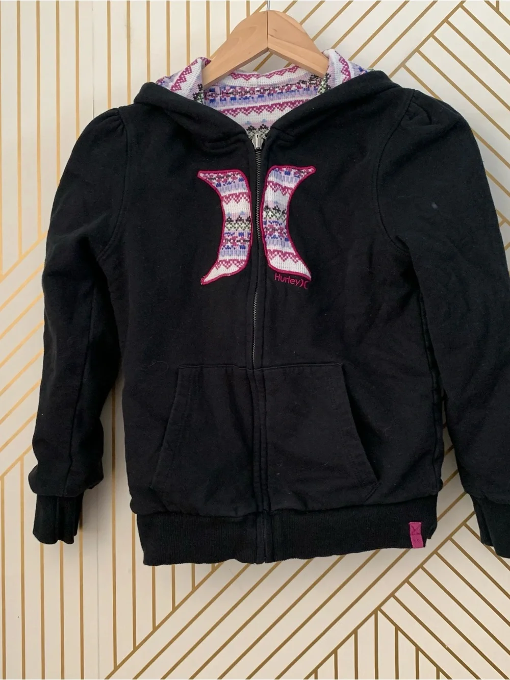 Hurley Y2K Reversible Fair isle Nordic striped Zip Up Hoodie 2000s cotton blend